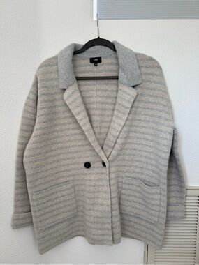 LINE Striped Oversized Blazer Jacket in Light Gray and Cream